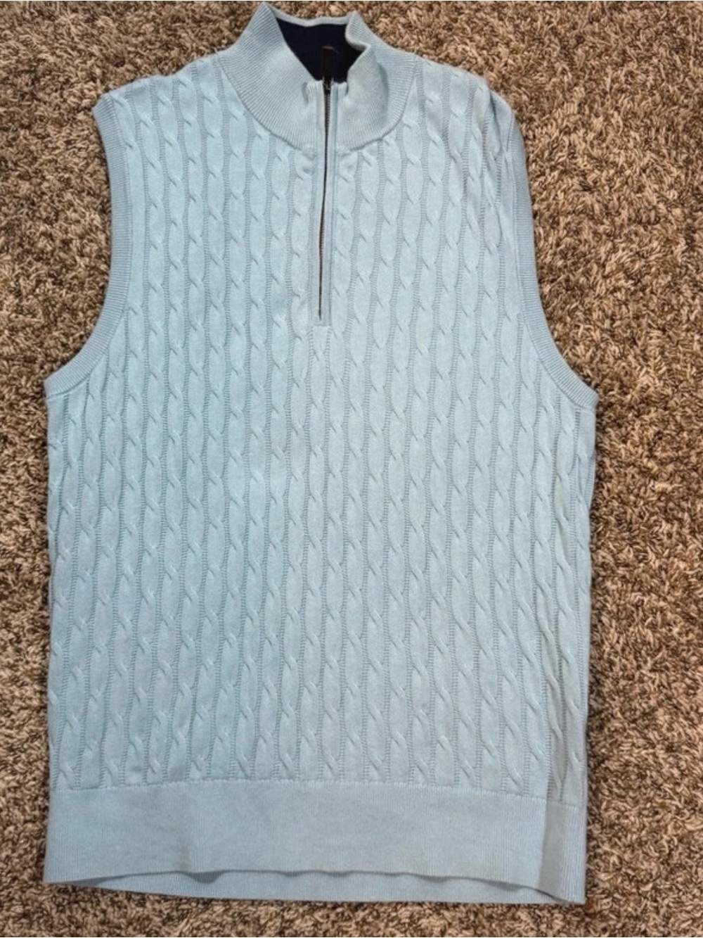 Daniel Cremieux Pale Blue Cable-Knit Half-Zip Vest